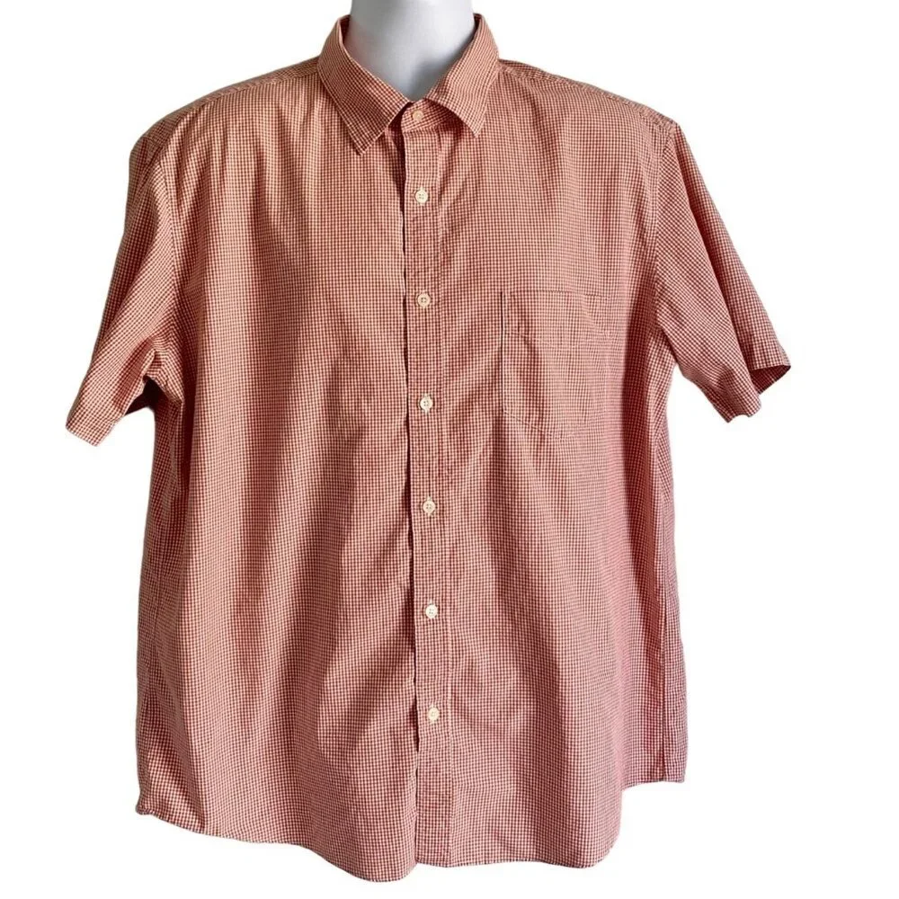J. Crew Classic Red and White Short Sleeve Button Up Shirt Men's XL